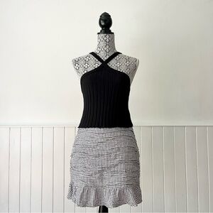 Abercrombie & Fitch Linen Blend Check Ruched Ruffled Mini Skirt Size M